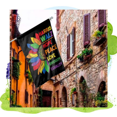 Harris Walz Colorful Hope Peace Love Diversity Equality Flag