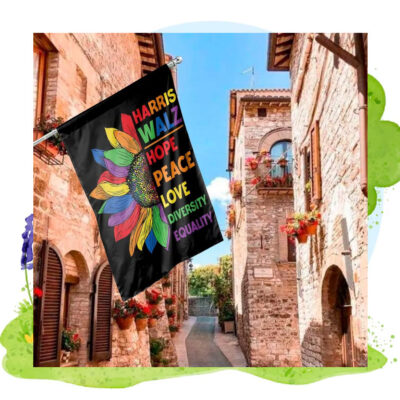 Harris Walz Colorful Hope Peace Love Diversity Equality Flag