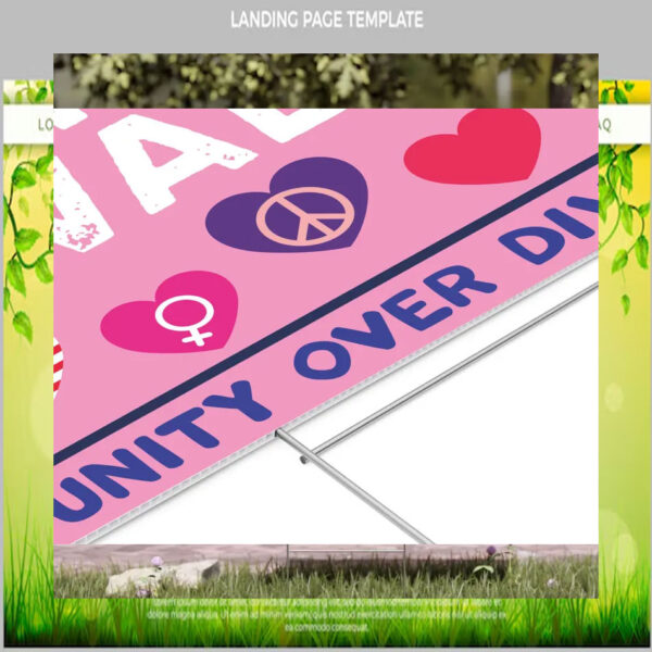 Harris Walz Unity Over Division Pink Yard Sign