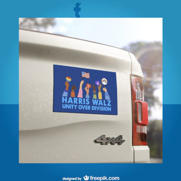 Kamala Harris Tim Walz Unity Over Division Car Magnets, Sticker