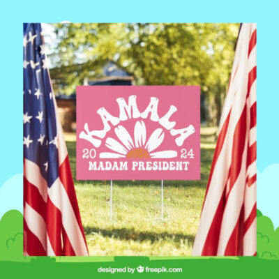 Kamala Madam President Pink Flower 2024 Yard Sign