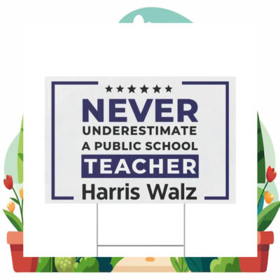 Never Underestimate A Public School Teacher Harris Walz Yard Sign