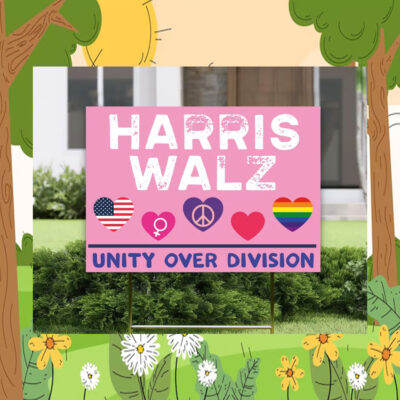 Pink Harris Walz Unity Over Division Yard Sign