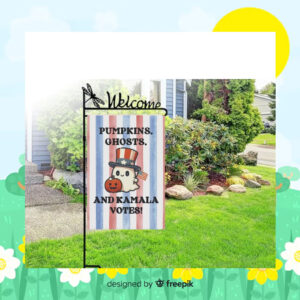Pumpkins, Ghosts, and Kamala Votes Halloween Garden Flag