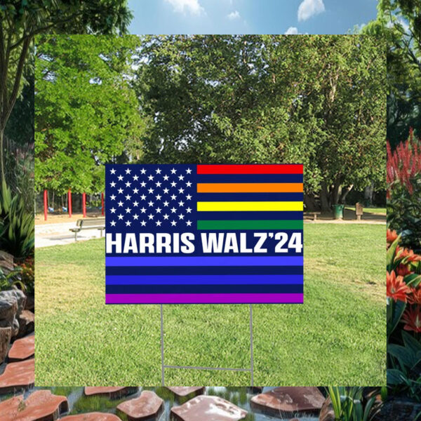 Rainbow Colorful Harris Walz 24 Yard Sign