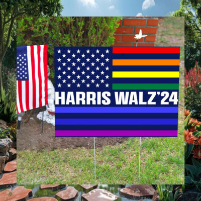 Rainbow Colorful Harris Walz 24 Yard Sign