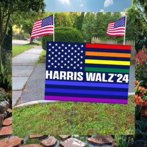 Rainbow Colorful Harris Walz 24 Yard Sign