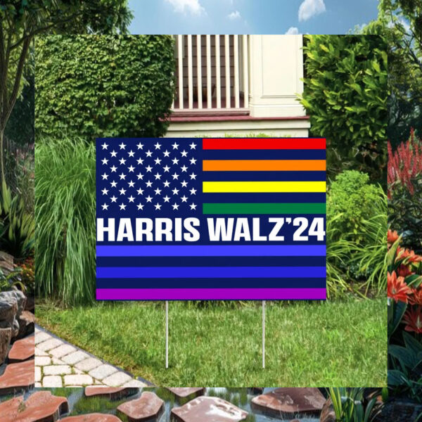 Rainbow Colorful Harris Walz 24 Yard Sign