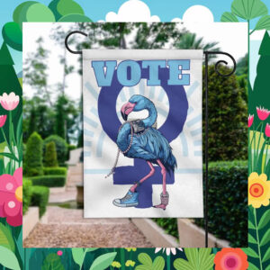 Vote Flag with Blue Flamingo in Chucks and Pearls for Kamala Harris Garden Flag