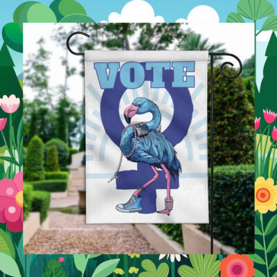 Vote Flag with Blue Flamingo in Chucks and Pearls for Kamala Harris Garden Flag