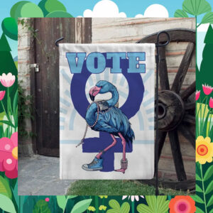 Vote Flag with Blue Flamingo in Chucks and Pearls for Kamala Harris Garden Flag