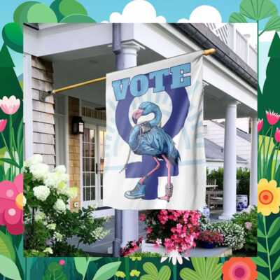 Vote Flag with Blue Flamingo in Chucks and Pearls for Kamala Harris Garden Flag