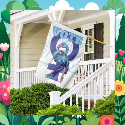 Vote Flag with Blue Flamingo in Chucks and Pearls for Kamala Harris Garden Flag
