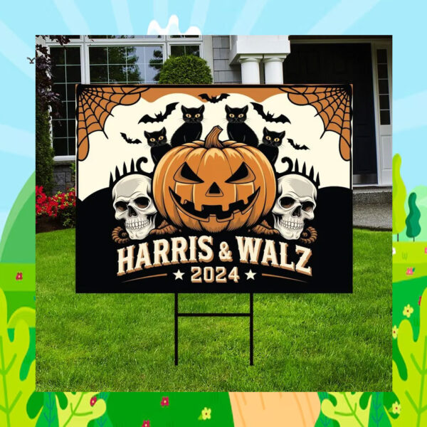 Vote like Childless Cat Lady Harris & Walz 2024 Halloween Yard Sign