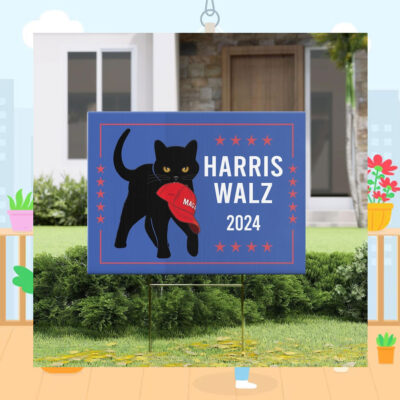Black Cat Harris Walz 2024 Yard Sign