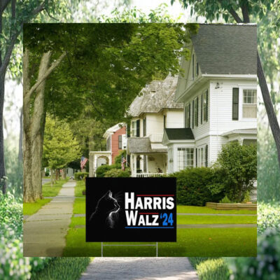 Black Cat Harris Walz 24 Election Yard Sign