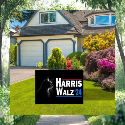 Black Cat Harris Walz 24 Election Yard Sign