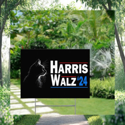 Black Cat Harris Walz 24 Election Yard Sign