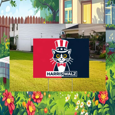 Black Cat Harris Walz Yard Sign