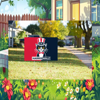 Black Cat Harris Walz Yard Sign