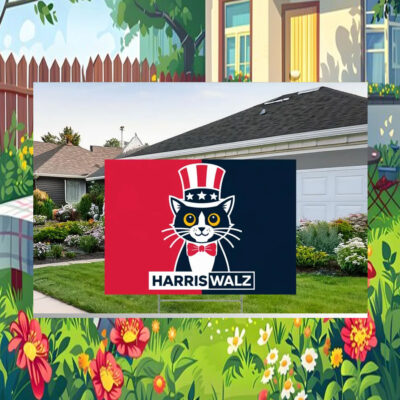 Black Cat Harris Walz Yard Sign