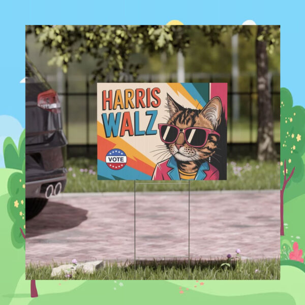 Cat Vote Harris Walz Yard Sign