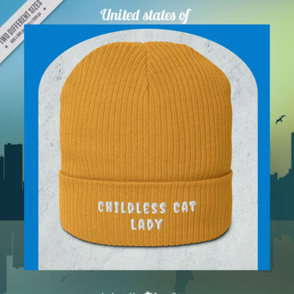 Childless Cat Lady For Kamala Organic Ribbed Beanie