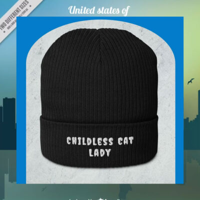 Childless Cat Lady For Kamala Organic Ribbed Beanie