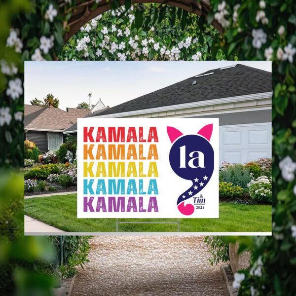Colorful Comma La Kamala & Tim 2024 Yard Sign