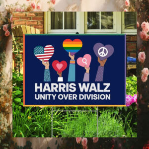 Colorful Harris Walz Unity Over Division Yard Sign