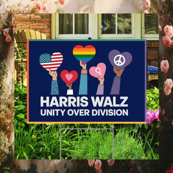 Colorful Harris Walz Unity Over Division Yard Sign