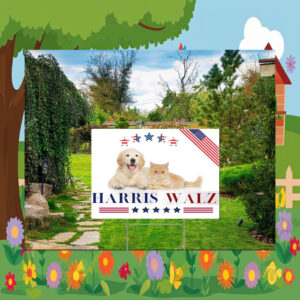 Dog And Cat For Harris Walz Yard Sign