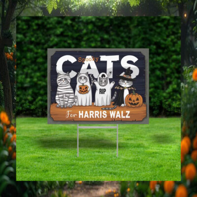 Halloween Spooky Cats For Harris Walz Yard Sign