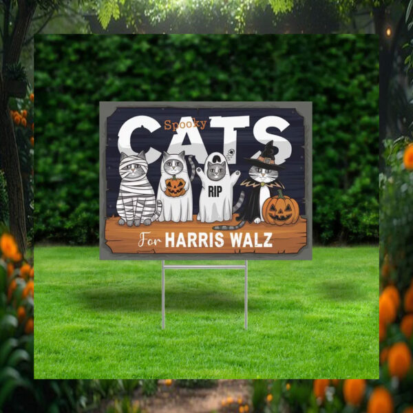 Halloween Spooky Cats For Harris Walz Yard Sign