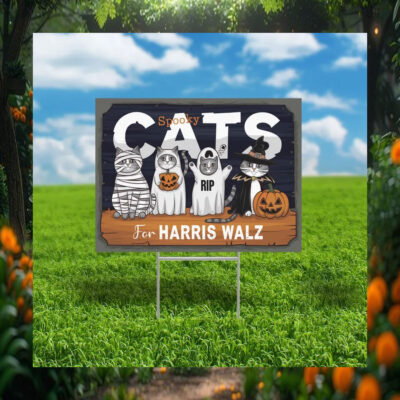 Halloween Spooky Cats For Harris Walz Yard Sign