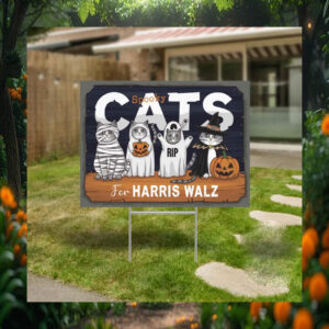 Halloween Spooky Cats For Harris Walz Yard Sign