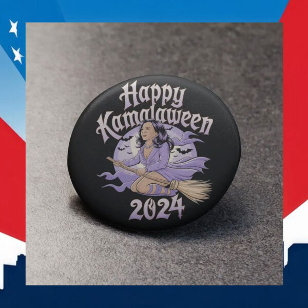 Happy Kamalaween 2024 Flying Broom Pin Button