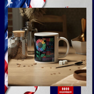 Harris Walz 2024 Colorful Peace, Love, Equality, Hope, Diversity Coffee Mug