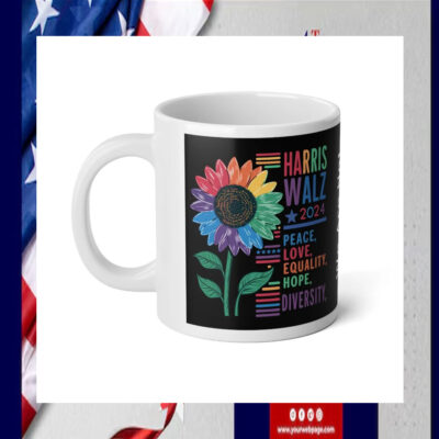 Harris Walz 2024 Colorful Peace, Love, Equality, Hope, Diversity Coffee Mug