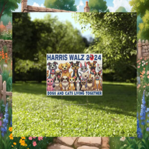 Harris Walz 2024 Dogs And Cats Living Together Yard Signs