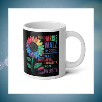 Harris Walz 2024 Peace, Love, Equality, Hope, Diversity Mug
