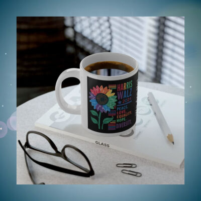 Harris Walz 2024 Peace, Love, Equality, Hope, Diversity Mug