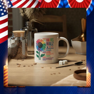 Harris Walz 2024 Peace, Love, Equality, Hope, Diversity Mugs
