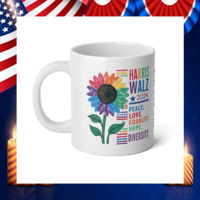 Harris Walz 2024 Peace, Love, Equality, Hope, Diversity Mugs