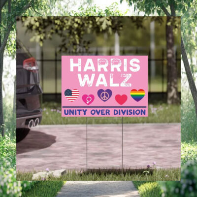 Harris Walz 2024 Unity Over Division Pink Yard Signs