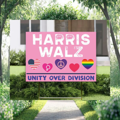 Harris Walz 2024 Unity Over Division Pink Yard Signs