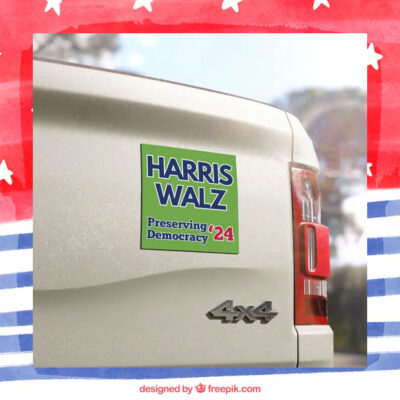 Harris Walz Preserving Democracy 2024 Green Car Magnet