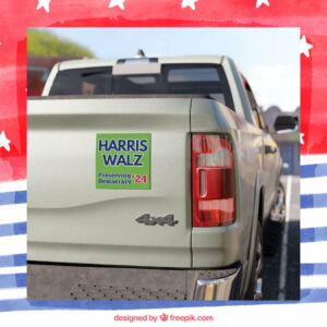 Harris Walz Preserving Democracy 2024 Green Car Magnet