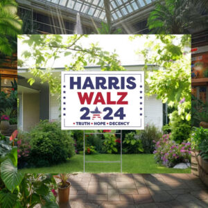 Official Harris Walz 2024 Truth Hope Decency Election Yard Sign