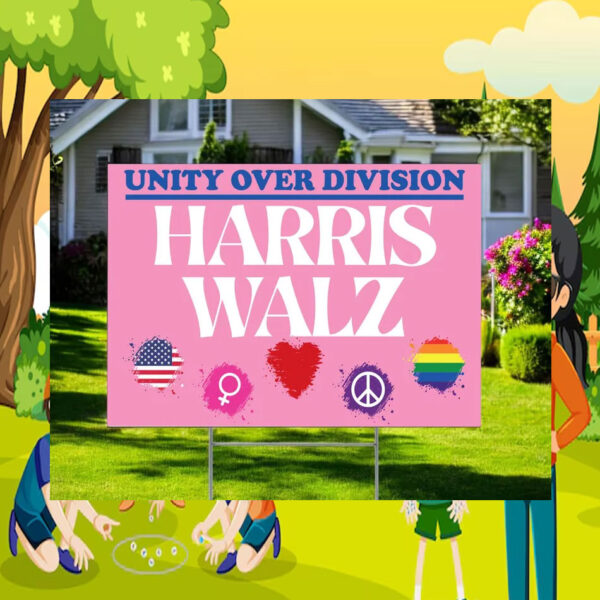 Pink Harris Walz Unity Over Division Plastic Yard Sign